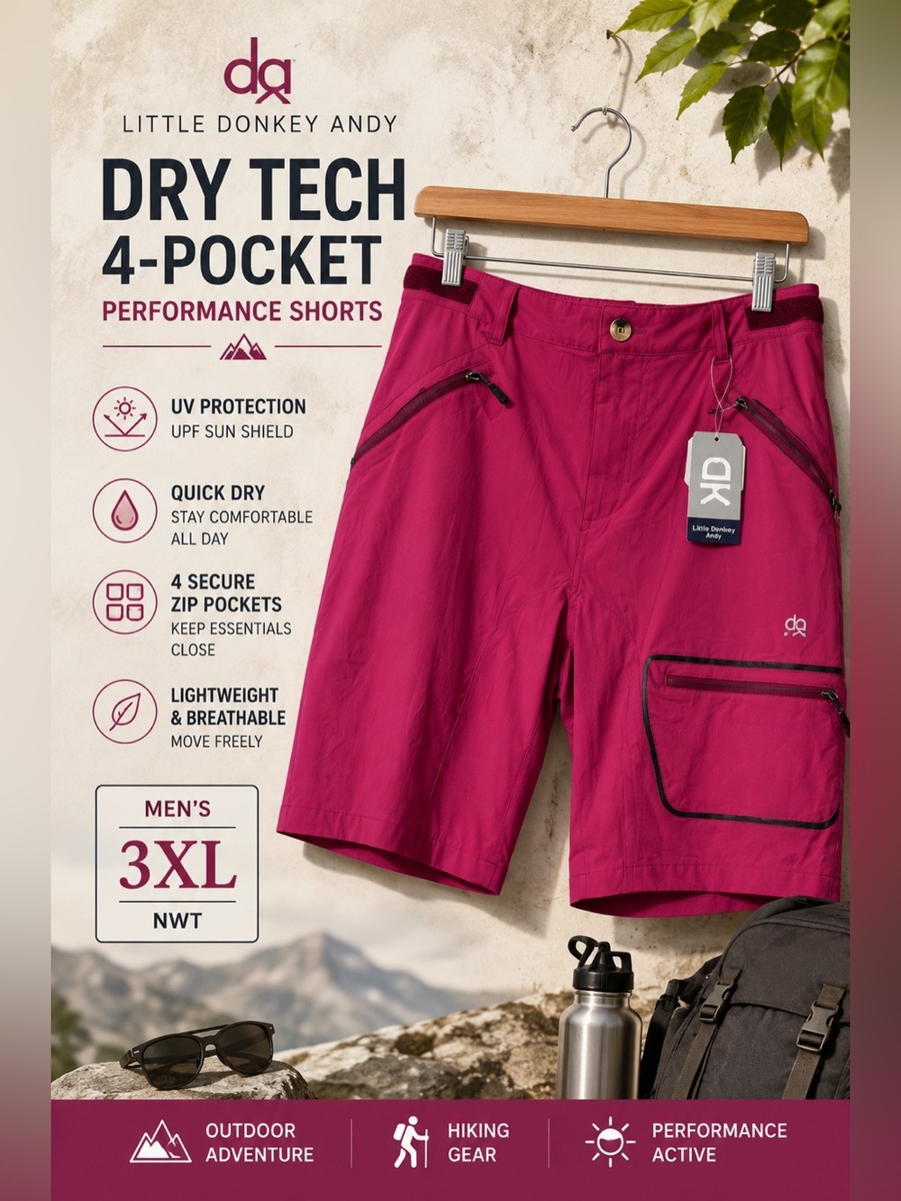 Little Donkey Andy Dry Tech 4-Pocket UV Protection Hiking Shorts Men’s 3XL NWT